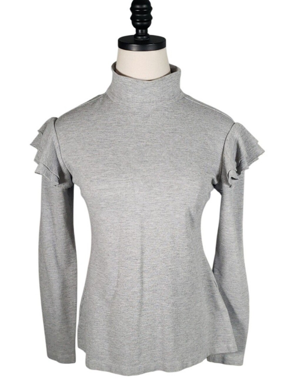Hunter Bell Madon Mockneck Tiered Ruffle Shoulder Knit S Preppy Minimalist Flaw